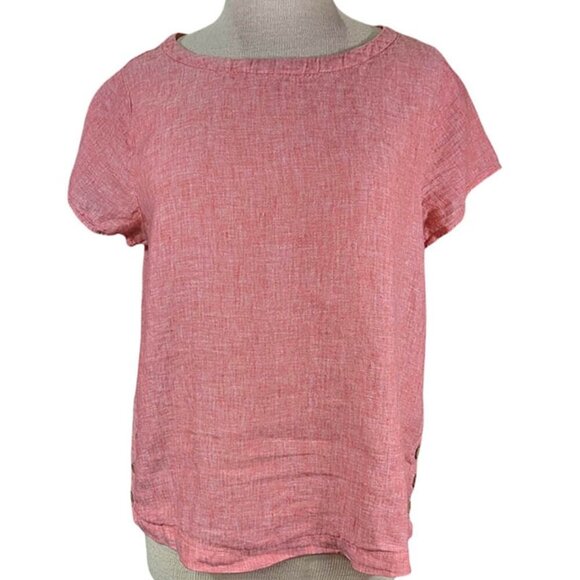 Cynthia Rowley Tops - Cynthia Rowley Pullover Top Womens Medium 100% Linen Pink Red Short Sleeve Light